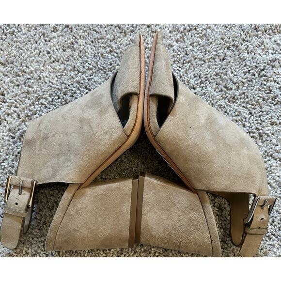 Lafayette 148 Covell Sandals Sz 6.5 Neutral Beige Suede Leather Slingback Heels - Picture 6 of 13